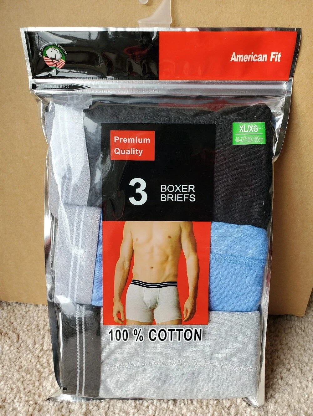 Best American Fit 3 pack Men's Boxer Briefs underwear Size XL New